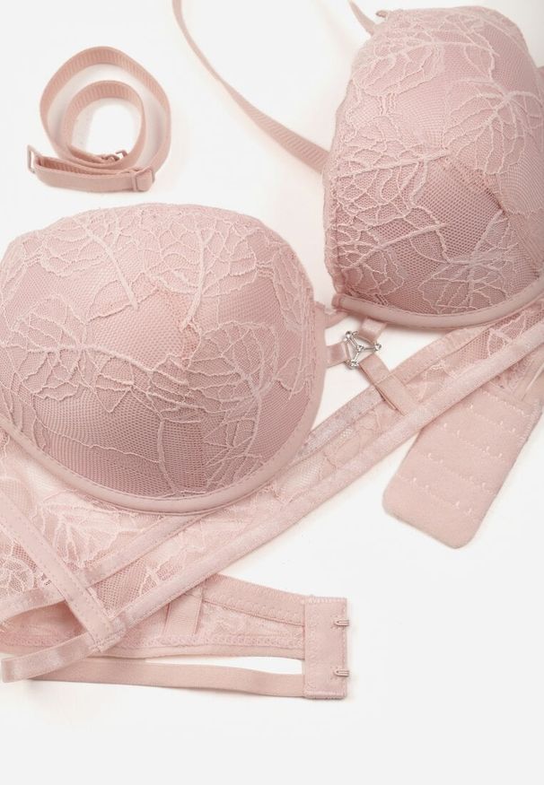 Born2be - Różowy Klasyczny Biustonosz Zdobiony Koronką i Aplikacją Metheis. Kolor: różowy. Materiał: koronka. Wzór: aplikacja, koronka