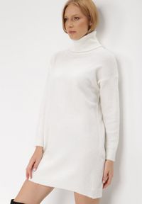 Born2be - Biała Sukienka Dzianinowa Classificator. Okazja: na co dzień. Typ kołnierza: golf. Kolor: biały. Materiał: dzianina. Długość rękawa: długi rękaw. Sezon: zima, jesień. Typ sukienki: proste. Styl: casual #1