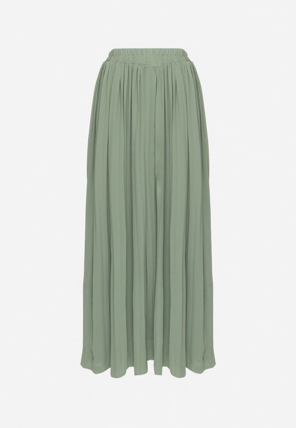 Born2be - Zielona Spódnica o Rozkloszowanym Kroju z Plisami i Gumką w Talii Ulithra. Okazja: na co dzień. Kolor: zielony. Styl: elegancki, casual, klasyczny