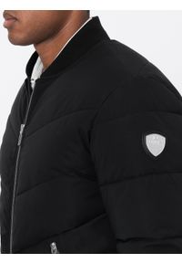 Ombre Clothing - Pikowana kurtka męska bomberka z metalowymi zamkami - czarna V1 OM-JALP-0143 - XXL. Kolor: czarny. Materiał: poliester. Wzór: nadruk #7