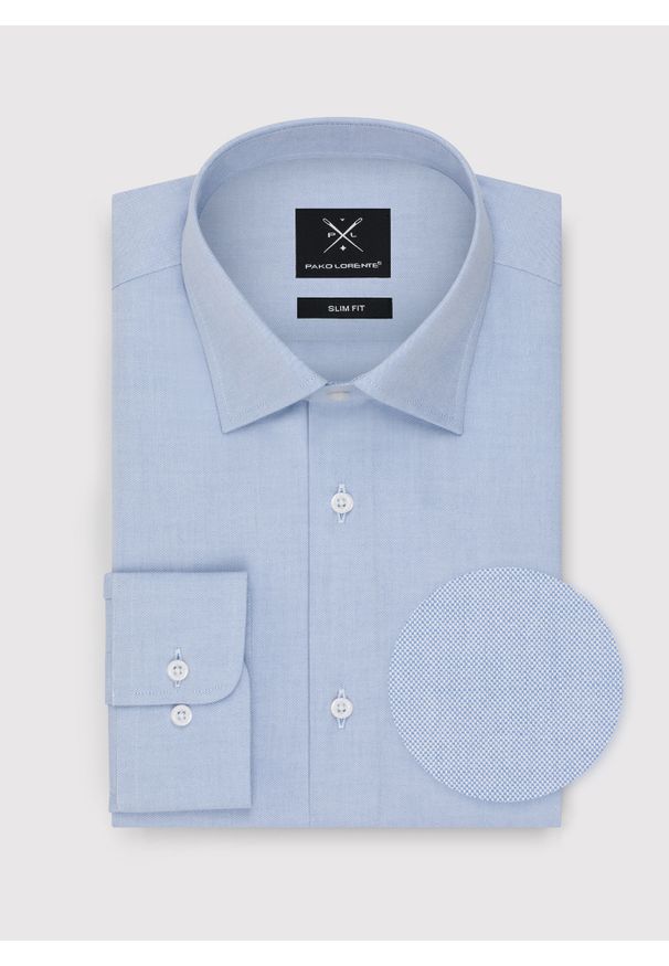 Pako Lorente - PAKO LORENTE – Niebieska bawełniana koszula męska. Kolor: zielony, niebieski. Materiał: bawełna. Długość rękawa: długi rękaw. Długość: długie. Wzór: gładki