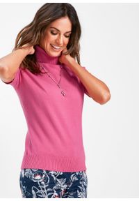 Sweter z golfem, krótki rękaw bonprix różowy. Typ kołnierza: golf. Kolor: różowy. Długość rękawa: krótki rękaw. Długość: krótkie. Styl: klasyczny #6