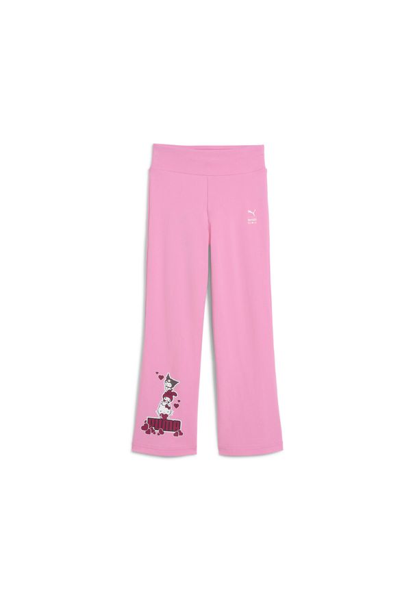 Puma - Dziecięce legginsy o rozszerzanym kroju PUMA × HELLO KITTY AND FRIENDS PUMA. Okazja: na uczelnię. Kolor: różowy. Wzór: motyw z bajki. Styl: sportowy