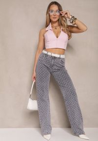 Renee - Szare Jeansy High Waist o Szerokim Kroju z Ozdobnymi Tłoczonymi Przetarciami Ulanisea. Okazja: na co dzień. Stan: podwyższony. Kolor: szary. Styl: klasyczny, elegancki, casual #3