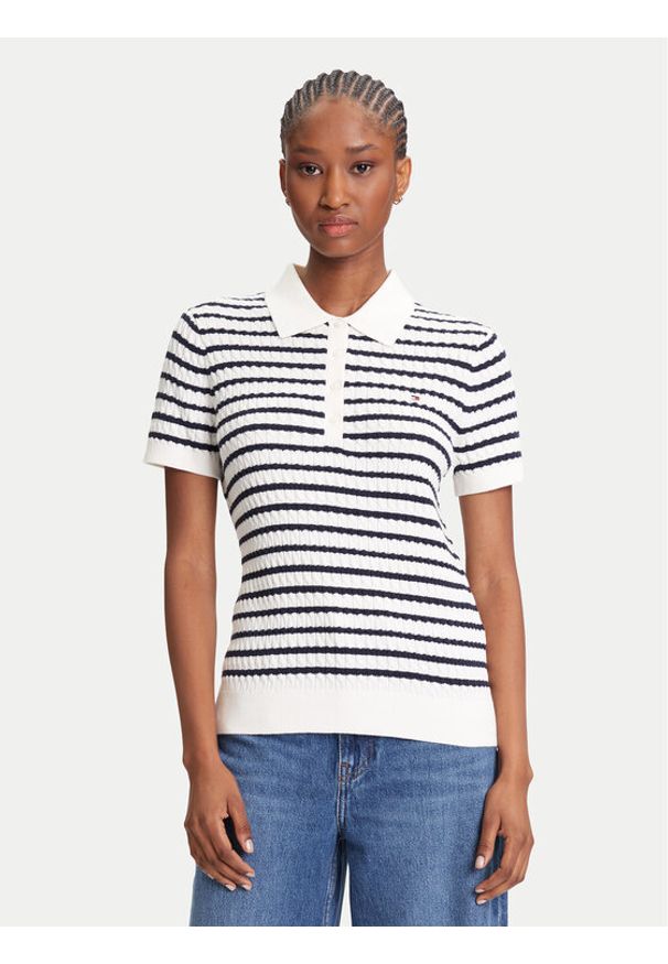 TOMMY HILFIGER - Tommy Hilfiger Polo Fine WW0WW41474 Kremowy Regular Fit. Typ kołnierza: polo. Kolor: kremowy. Materiał: bawełna
