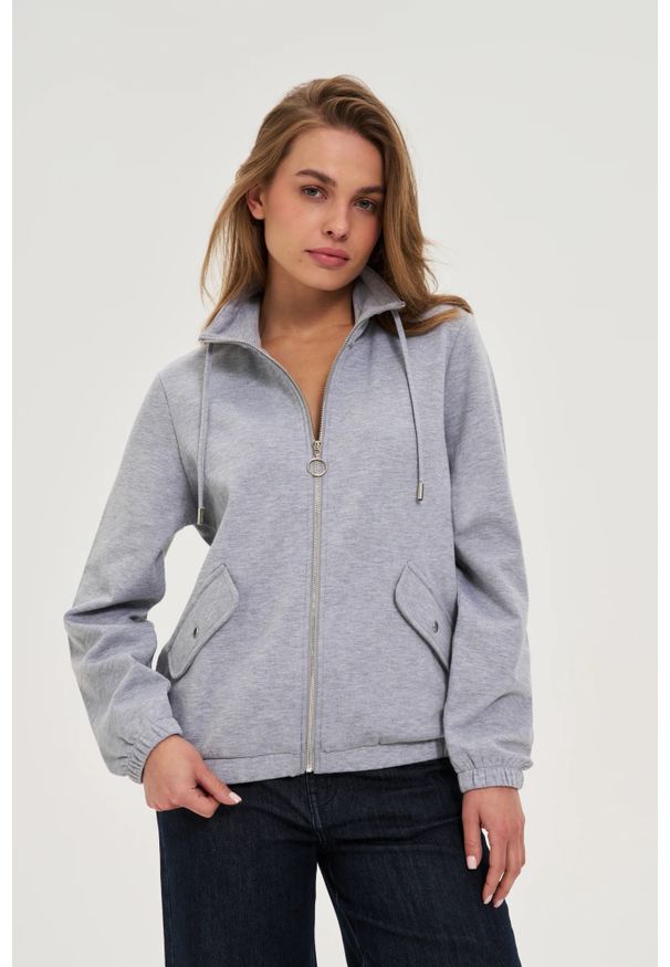 MOODO - Bluza zapinana na zamek szara. Kolor: szary. Materiał: wiskoza, elastan, poliester