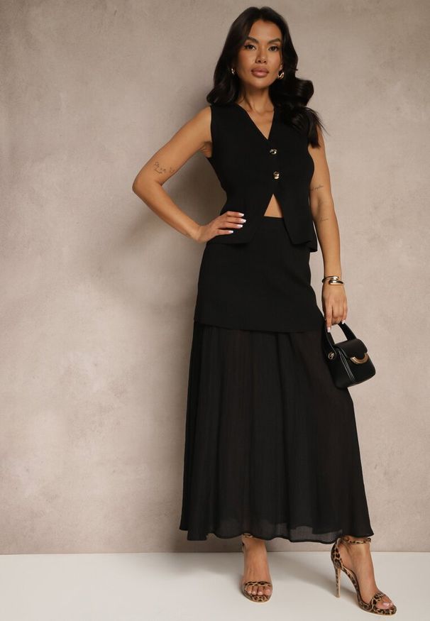 Renee - Czarny Elegancki Komplet Kamizelka i Rozkloszowana Spódnica Werani. Kolor: czarny