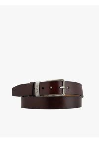 Ryłko - Ciemnobrązowy pasek męski ze srebrną klamrą. Kolor: brązowy. Materiał: skóra. Styl: street #1