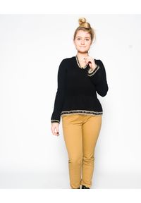 CRISTINAEFFE MILANO - Czarny sweter z brązowymi wstawkami. Kolor: czarny. Materiał: materiał. Styl: klasyczny