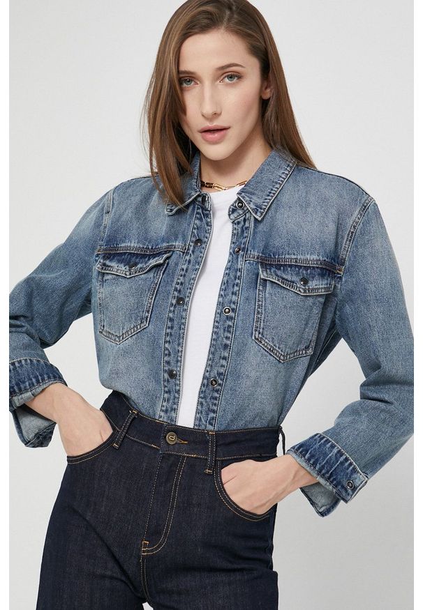 Miss Sixty - Koszula jeansowa. Okazja: na co dzień. Kolor: niebieski. Materiał: jeans. Długość rękawa: długi rękaw. Długość: długie. Styl: casual