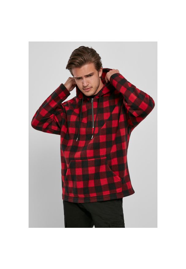 Bluza z kapturem Urban Classics patterned polar fleece half zip. Typ kołnierza: kaptur. Kolor: czerwony. Materiał: polar