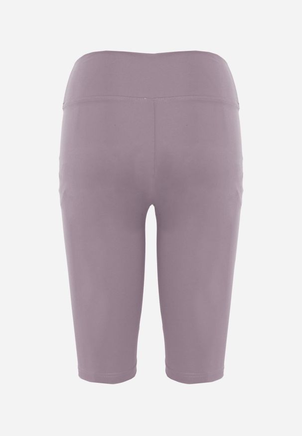 Renee - Jasnofioletowe Szorty Bikery High Waist z Wyszczuplającym Pasem Briarrose. Okazja: na co dzień. Stan: podwyższony. Kolor: fioletowy. Materiał: len. Styl: casual, sportowy