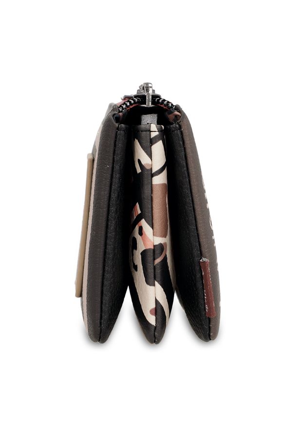 Portfel damski Anekke, portmonetka mała na bilon zamykana na zamek bogato zdobiona, brązowy, 41809-015. Kolor: brązowy. Materiał: materiał. Wzór: aplikacja