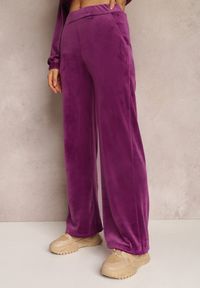 Renee - Ciemnofioletowe Spodnie Dresowe Szerokie z Weluru Dilko. Kolor: fioletowy. Materiał: welur, dresówka #3