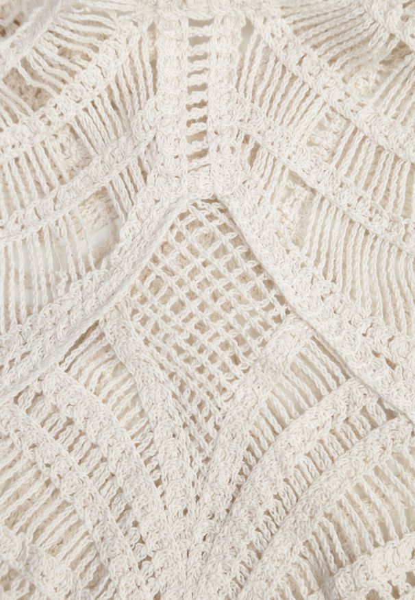 Born2be - Beżowa Sukienka Plażowa z Bawełny Ozdobiona Szydełkowym Wzorem Delomare. Okazja: na plażę. Kolor: beżowy. Materiał: bawełna. Wzór: aplikacja. Sezon: lato. Styl: elegancki, wakacyjny