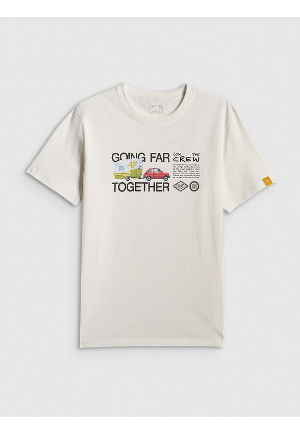 4f - 4F T-shirt regular z nadrukiem męski - biały XL. Okazja: na co dzień. Kolor: biały. Materiał: dzianina, bawełna, materiał. Wzór: nadruk. Styl: casual, klasyczny