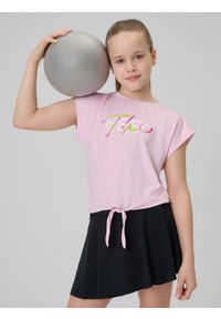 4f - 4F Crop-top sportowy szybkoschnący dziewczęcy - różowy 146/152 (10-12 lat). Kolor: różowy. Sezon: lato. Styl: sportowy #1