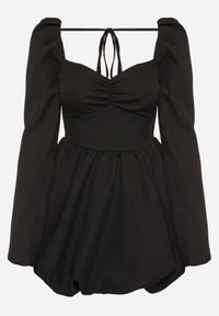 Born2be - Czarna Rozkloszowana Sukienka Bombka z Wiązaniem na Plecach Poltewin. Okazja: na wesele, na imprezę, na co dzień, na ślub cywilny. Typ kołnierza: kokarda, dekolt kwadratowy. Kolor: czarny. Typ sukienki: bombki. Styl: elegancki, casual, klasyczny #5