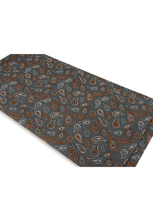 V. Fraas - Szalik Szary w Pomarańczowy Wzór Paisley, Przejściowy, Cienki, Elegancki -V.Fraas- Męski. Kolor: pomarańczowy, szary, wielokolorowy. Materiał: poliester. Wzór: paisley. Styl: elegancki