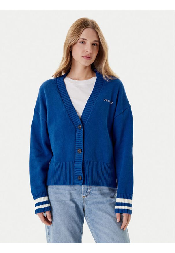 Guess Jeans Kardigan W4BR81 Z3HM1 Niebieski Regular Fit. Kolor: niebieski. Materiał: bawełna