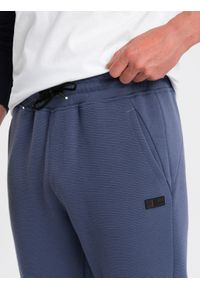 Ombre Clothing - Męskie spodnie dresowe ze wstawkami z tkaniny ottoman - ciemnoniebieskie V2 OM-PASK-0127 - XXL. Kolor: niebieski. Materiał: dresówka, tkanina #4