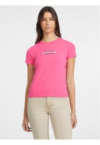 Guess Jeans T-Shirt W4YI03 J1314 Różowy Slim Fit. Kolor: różowy. Materiał: bawełna
