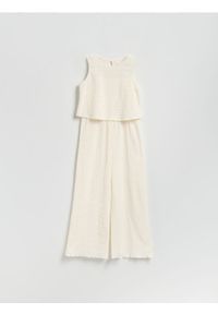 Reserved - Kombinezon z ażurowym topem - złamana biel. Materiał: materiał. Wzór: ażurowy