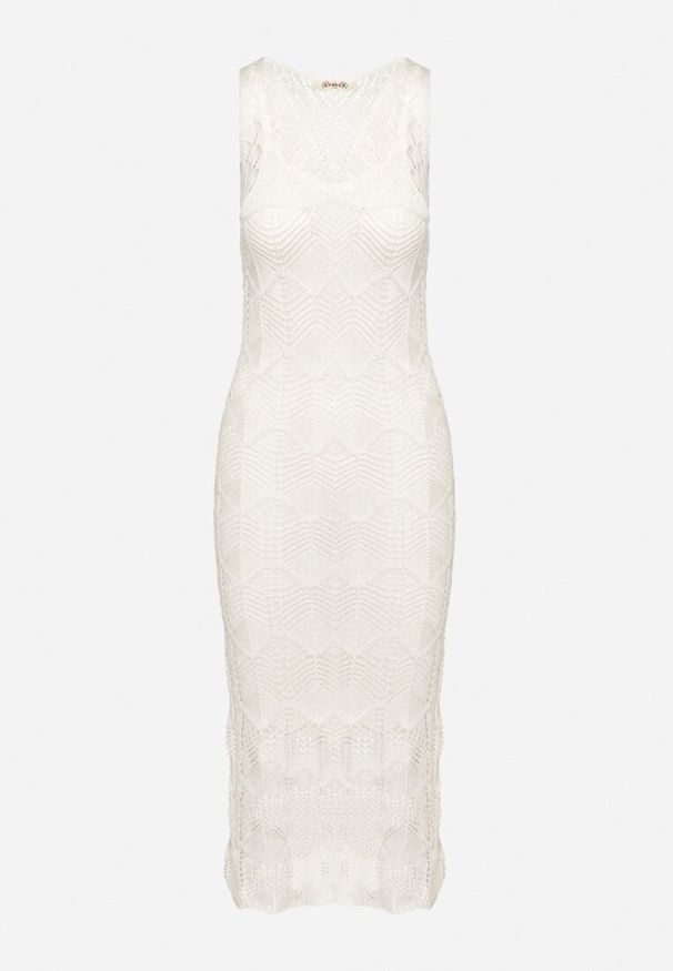 Born2be - Biała Sukienka Bodycon z Ażurowej Dzianiny z Halką w Komplecie Willowas. Okazja: na co dzień. Kolor: biały. Materiał: dzianina. Wzór: ażurowy. Typ sukienki: bodycon. Styl: elegancki, casual