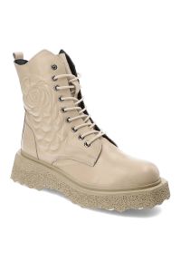 Beżowe Botki Artiker Modne Buty Damskie. Zapięcie: sznurówki. Kolor: beżowy. Materiał: jeans. Styl: street, klasyczny, elegancki