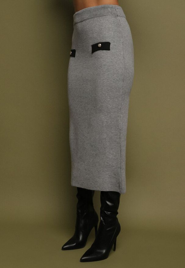 Born2be - Czarno-Szary Dzianinowy Komplet z Bawełną Kardigan i Spódnica Amantta. Kolor: czarny. Materiał: dzianina, bawełna