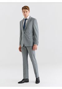 Pako Lorente - PAKO LORENTE – Szare spodnie garniturowe w niebieską kratę. Kolor: wielokolorowy, niebieski, szary. Materiał: poliester, elastan, wiskoza