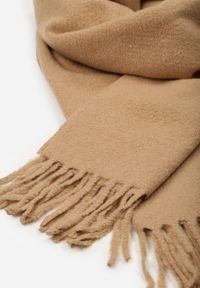 Born2be - Ciemnobeżowy Klasyczny Szalik Zdobiony Frędzlami Vetilana. Okazja: do pracy. Kolor: beżowy. Materiał: jeans. Wzór: aplikacja. Styl: klasyczny #3