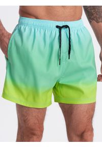 Ombre Clothing - Męskie szorty kąpielówki efekt ombre - jasnoturkusowe V19. Kolor: turkusowy. Materiał: poliester, materiał. Wzór: gładki #7