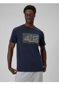 4f - 4F T-shirt regular z nadrukiem męski - granatowy L. Okazja: na co dzień. Kolor: niebieski. Materiał: dzianina, materiał, dresówka, skóra, jeans. Wzór: nadruk. Styl: casual, klasyczny #1
