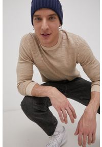Premium by Jack&Jones Sweter bawełniany męski kolor beżowy. Okazja: na co dzień. Kolor: beżowy. Materiał: bawełna. Długość rękawa: długi rękaw. Długość: długie. Styl: casual