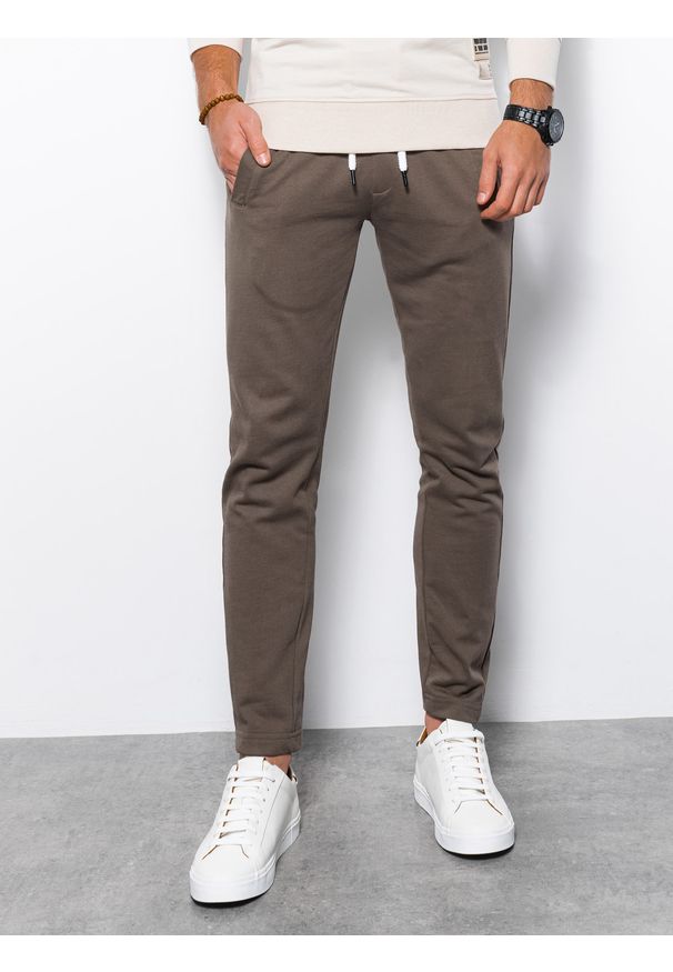 Ombre Clothing - Spodnie męskie dresowe bez ściągacza na nogawce - grafitowe V1 P946 - L. Kolor: szary. Materiał: dresówka