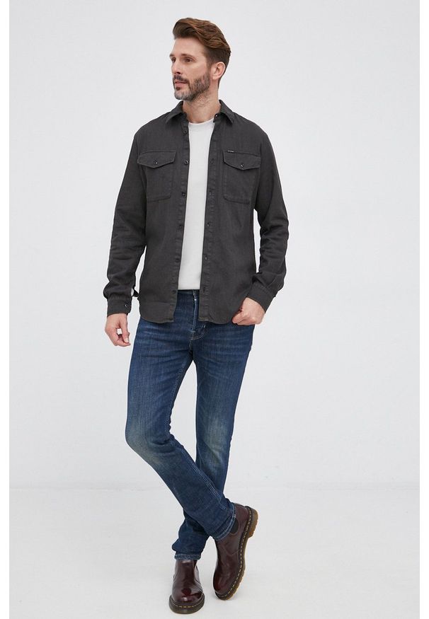 G-Star RAW - G-Star Raw Koszula bawełniana męska slim z kołnierzykiem klasycznym. Typ kołnierza: kołnierzyk klasyczny. Kolor: szary. Materiał: bawełna. Wzór: gładki. Styl: klasyczny