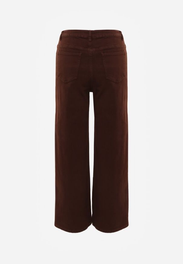 Born2be - Ciemnobrązowe Bawełniane Jeansy z Wysokim Stanem i Szerokimi Nogawkami Taphixa. Okazja: na co dzień. Stan: podwyższony. Kolor: brązowy. Styl: casual, elegancki