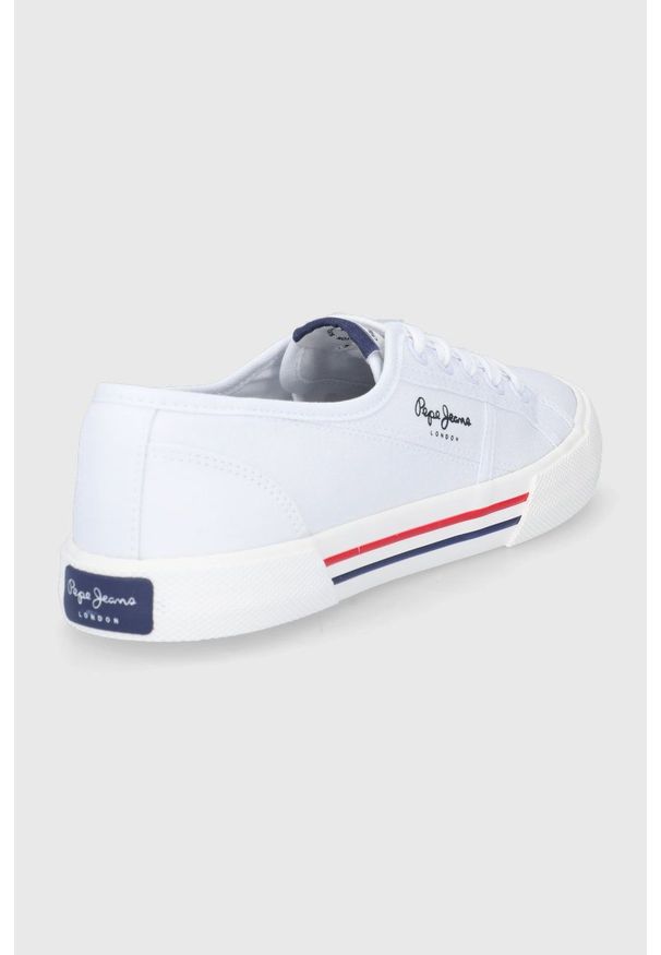 Pepe Jeans tenisówki brady w basic damskie kolor biały. Nosek buta: okrągły. Zapięcie: sznurówki. Kolor: biały. Materiał: guma
