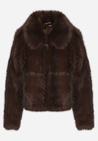 Born2be - Brązowa Kurtka Futerko o Prostym Kroju z Zapięciem na Suwak Tusiviela. Okazja: na co dzień. Typ kołnierza: golf. Kolor: brązowy. Materiał: futro. Styl: casual, elegancki #4