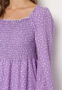 Born2be - Fioletowa Rozkloszowana Sukienka Midi w Kropki Farnai. Kolor: fioletowy. Wzór: kropki. Typ sukienki: rozkloszowane. Styl: retro. Długość: midi #5