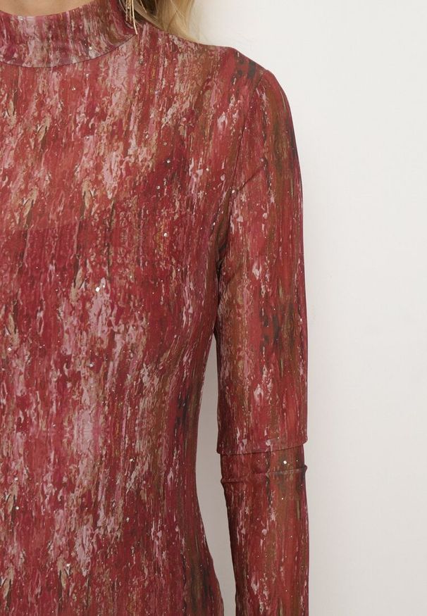 Born2be - Bordowa Transparentna Sukienka z Wiskozą Półgolfem i Halką Vertilena. Okazja: na co dzień. Kolor: czerwony. Materiał: wiskoza. Typ sukienki: dopasowane. Styl: casual, elegancki, wizytowy