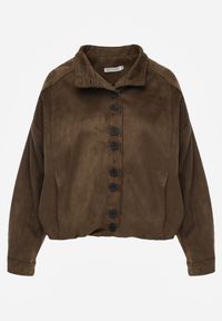 Renee - Ciemnobeżowa Kurtka Bomber Jacket Ozdobiona Guzikami Quilimi. Okazja: na co dzień. Kolor: beżowy. Wzór: aplikacja. Styl: casual, elegancki #5