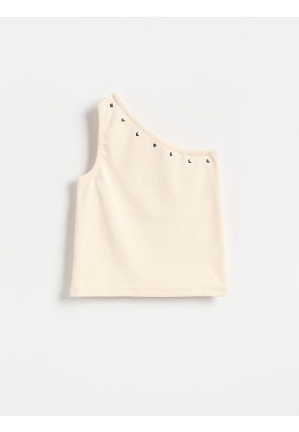 Reserved - Bawełniany top - kremowy. Kolor: kremowy. Materiał: bawełna
