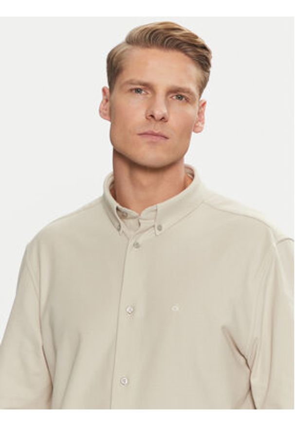 Calvin Klein Koszula Pique Jersey Shirt K10K113311 Beżowy Regular Fit. Kolor: beżowy. Materiał: bawełna