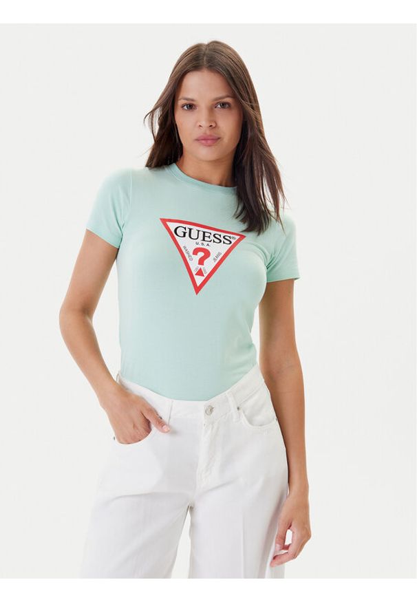 Guess T-Shirt W4YI04 J1314 Zielony Regular Fit. Kolor: zielony. Materiał: bawełna