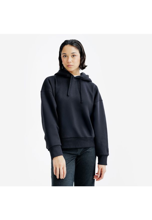 Decathlon - Bluza z kapturem damska Elementals. Typ kołnierza: kaptur. Kolor: czarny. Materiał: tkanina, elastan, prążkowany, bawełna, materiał, poliester