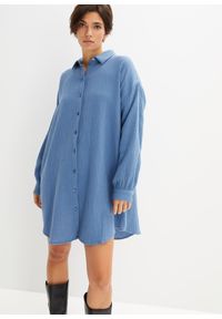 bonprix - Długa bluzka muślinowa oversize. Kolor: niebieski. Długość: długie #1
