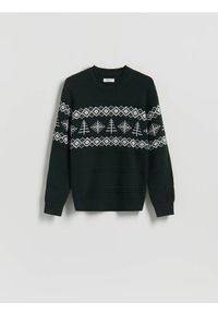 Reserved - Strukturalny sweter z bawełną - ciemnozielony. Kolor: zielony. Materiał: bawełna