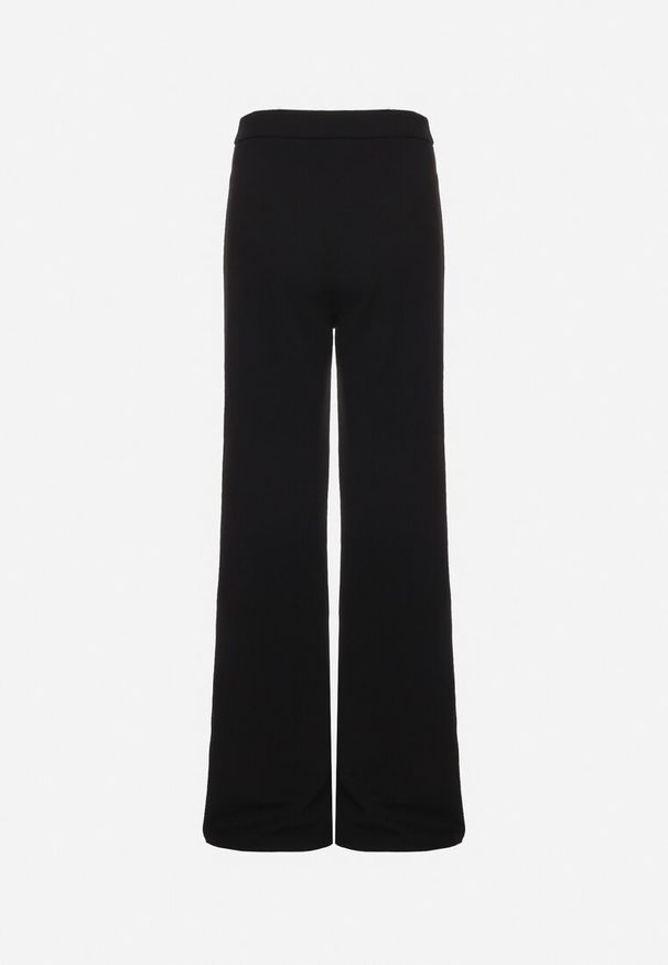 Born2be - Czarne Szerokie Spodnie z Wysokim Stanem i Wiskozą Ozdobione na Dole Rozcięciami Xolea. Okazja: na co dzień. Stan: podwyższony. Kolor: czarny. Materiał: wiskoza. Długość: długie. Wzór: aplikacja. Styl: elegancki, casual, klasyczny